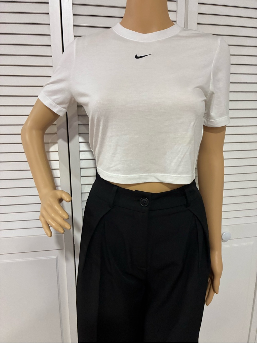 Nike White Cropped Swoosh Top